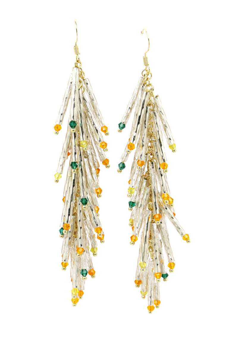 White Beads Tassle Earrings
