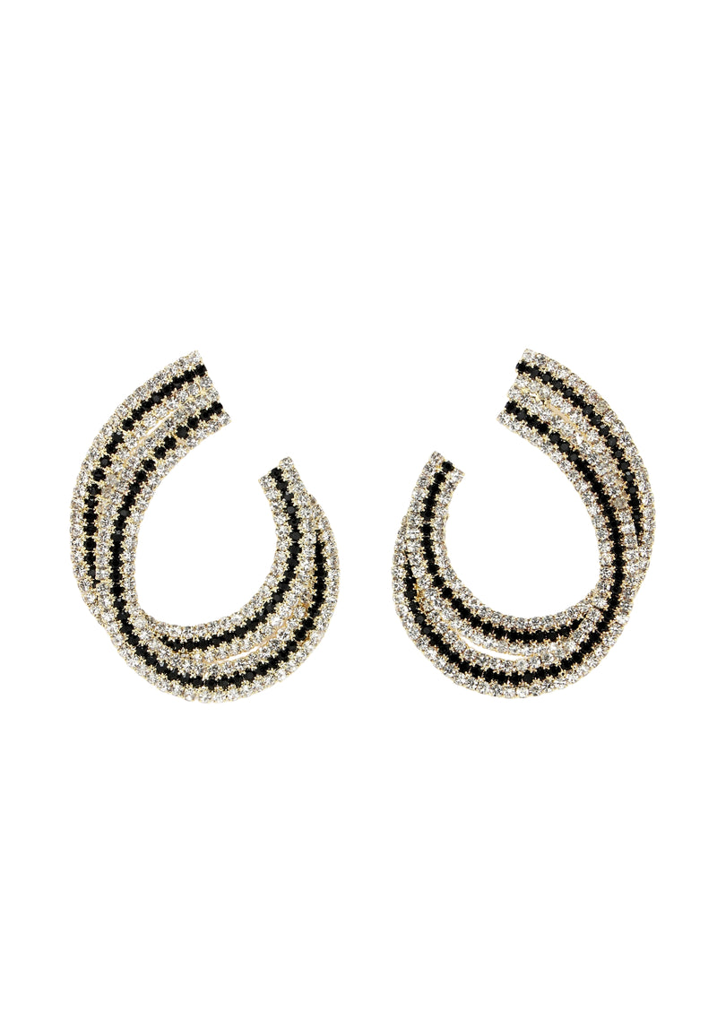 White Eclipse-Shaped Crystal Studded Earrings