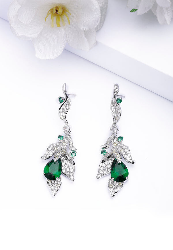 Boucles d'oreilles pendantes motif feuille verte