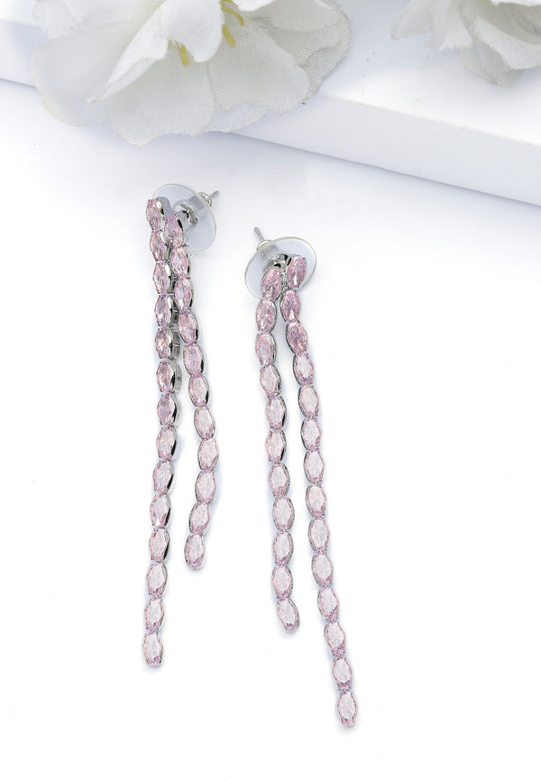 Boucles d'oreilles longues doubles rose clair